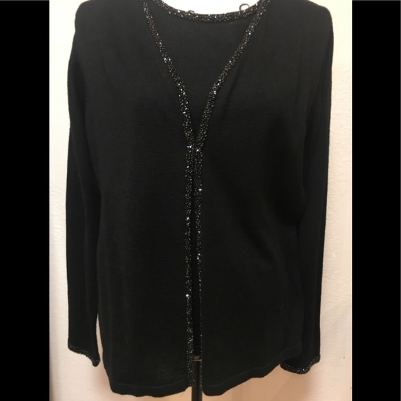 Dazzling long sleeve cardigan with beaded trim, twin set. Black beading accent - Picture 12 of 12